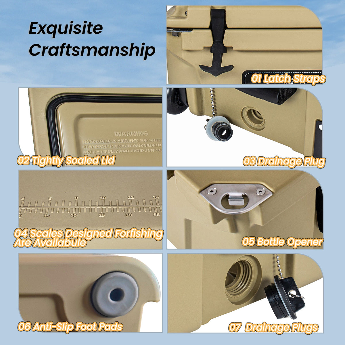 Khaki Color Ice Cooler Box 65QT