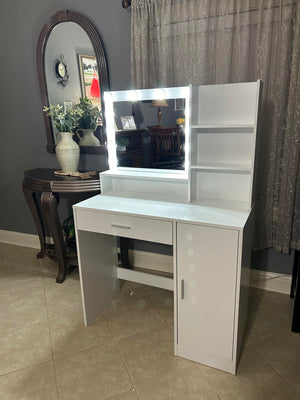 Pink Vanity Desk with Mirror & Light