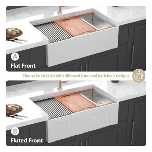 Farmhouse Sink Workstation 33" Ceramic Double Bowl Kitchen Sink With Ledges - White