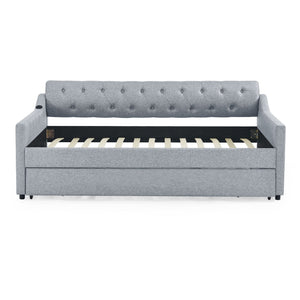 Size Upholstered Daybed With Trundle And USB Charging Armrest