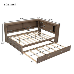 Daybed With Storage Shelves, LED, USB, And Trundle
