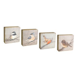 Rustic Wood Bird Plaque (Set of 4)