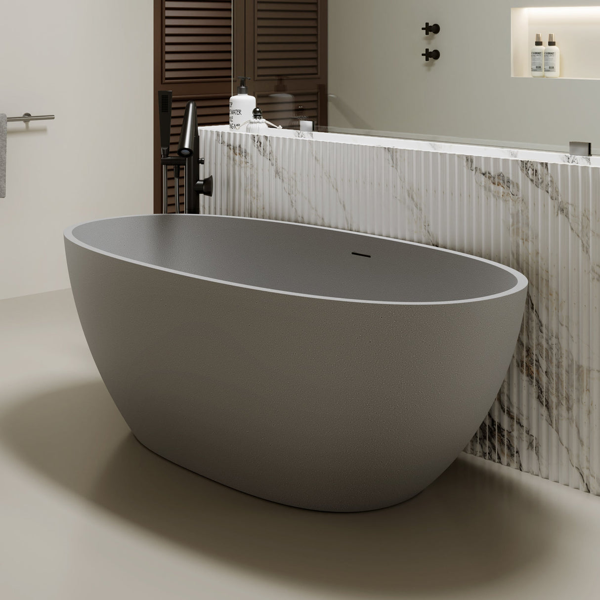 55'' Freestanding Bathtub Resin Stone Soaking Bathtub