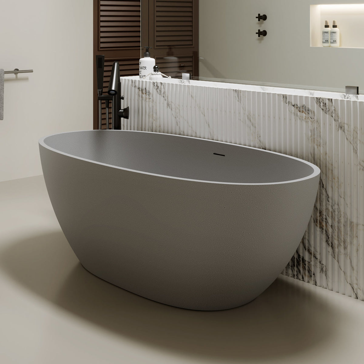 63" Freestanding Bathtub Resin Stone Soaking Bathtub