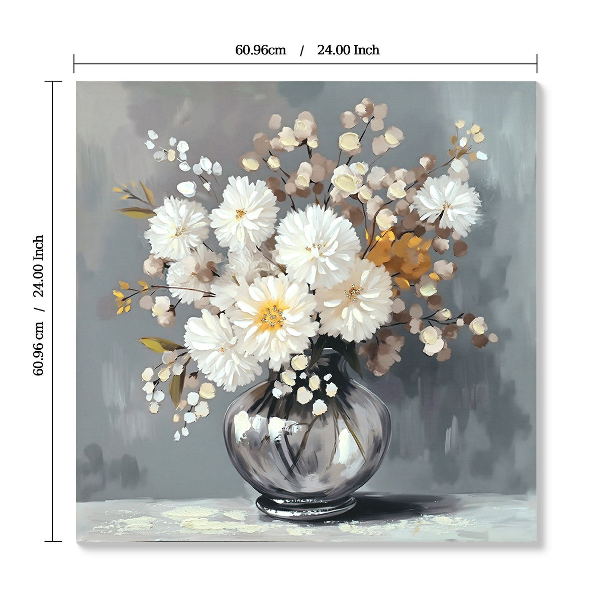 Chrysanthemum Vase Canvas Wall Art Decor Country - Stone White