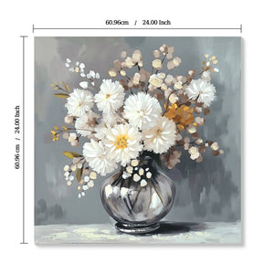Chrysanthemum Vase Canvas Wall Art Decor Country - Stone White