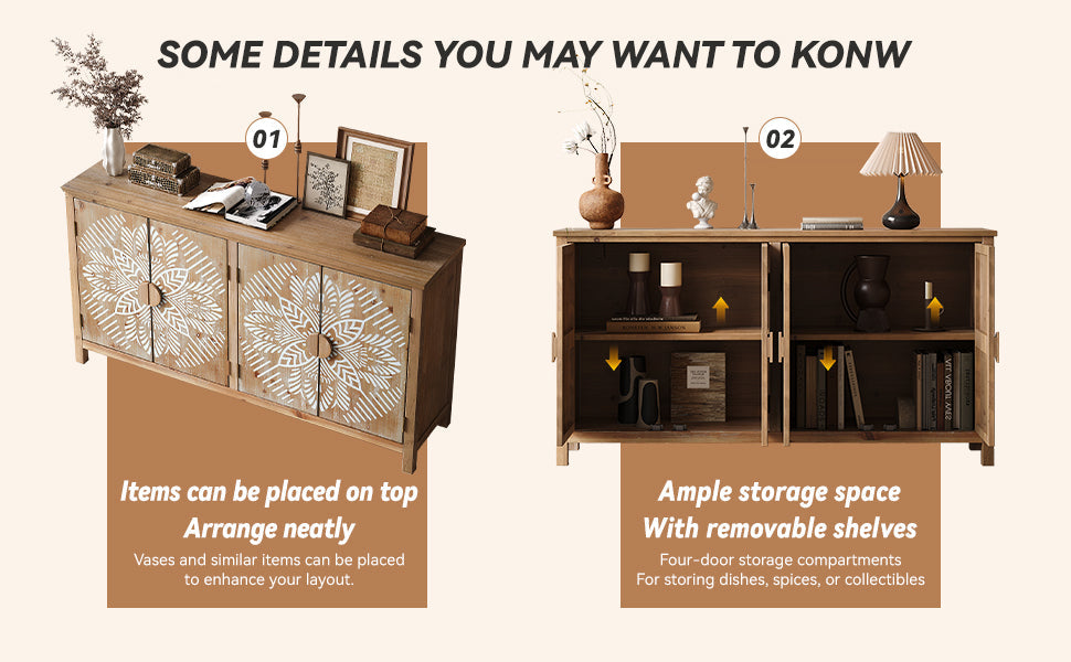 60" Wood Accent Cabinet with 4 Doors Brown and Antique White