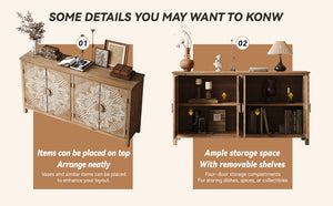 60" Wood Accent Cabinet with 4 Doors - Antique Brown and White