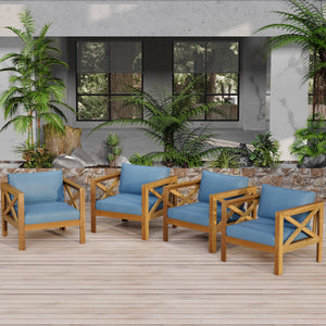 Outdoor Acacia Wood Club Wooden Armchair Set of 4