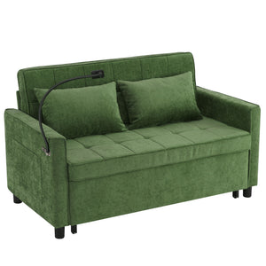 Loveseat Sofa Bed Sleeper With Reversible Backrest, Side Pockets, USB Ports, Phone Holder
