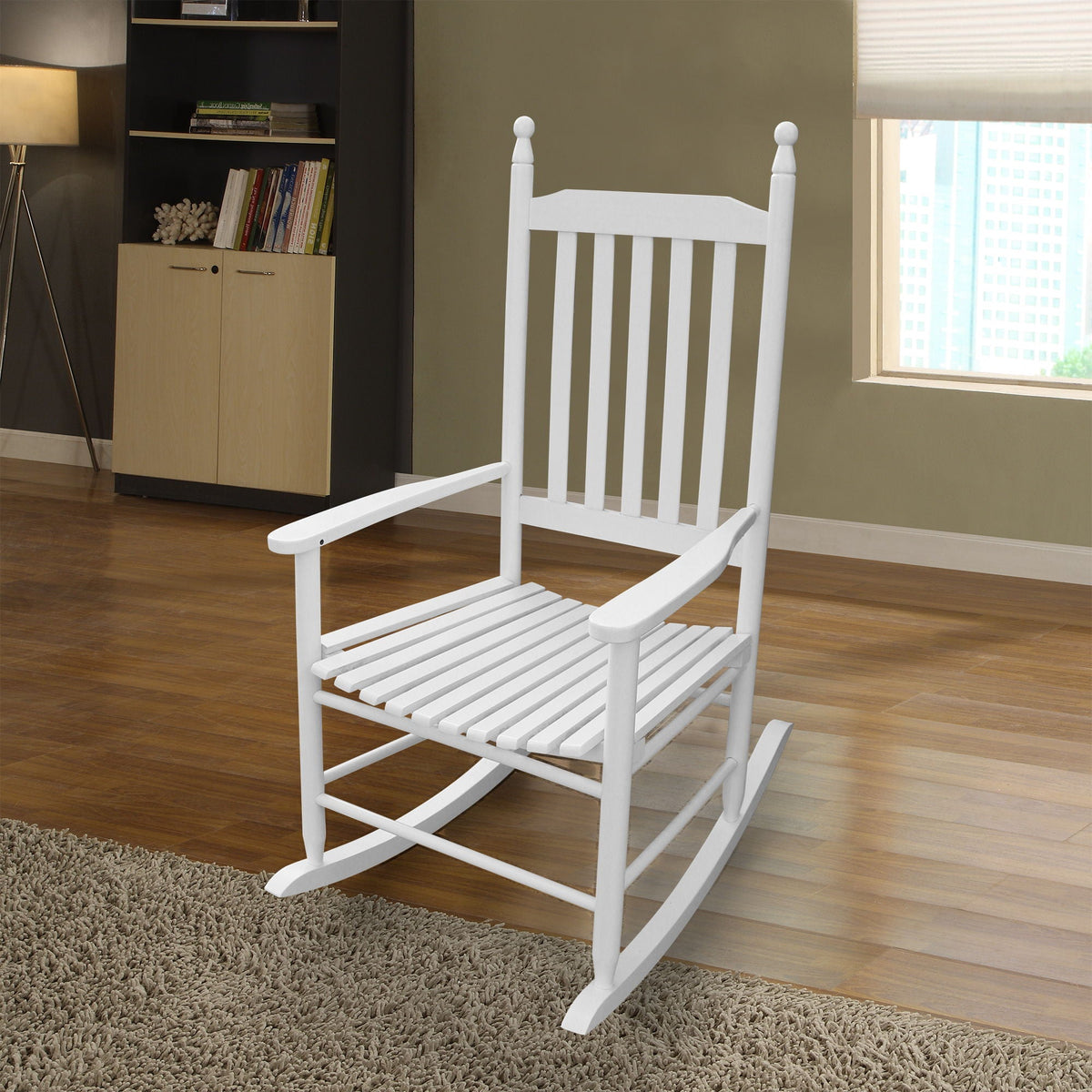 Wooden Porch Rocker Chair with Solid Wood Construction - Black or White