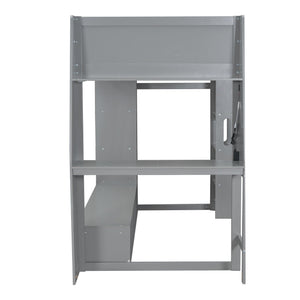 Gaming Loft Bed With Desk, Multi Storage Shelves, LED Lighting, And Hanging Clothes Rack