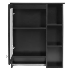 Modern 3 In 1 Bathroom Mirror Cabinet with Adjustable Shelf and Towel Bar - Black or White
