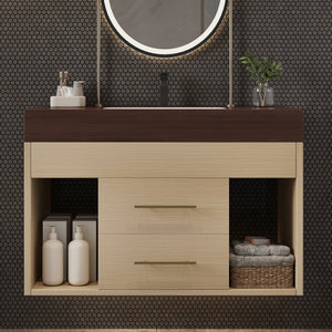 29.9" Modern Floating Bathroom Vanity with Sintered Stone Top