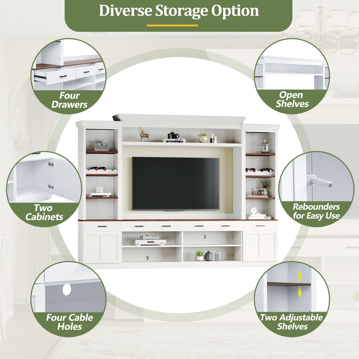 Farmhouse 4-Piece Entertainment Center with Bookshelf for TVs Up to 70"