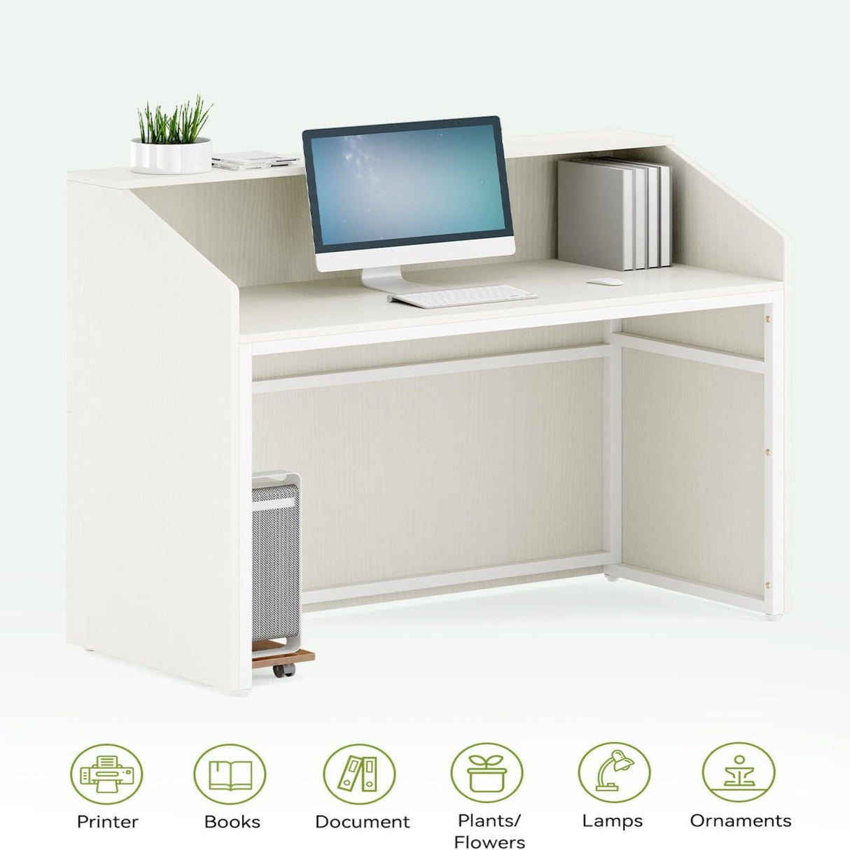 Modern Reception Desk, Front Desk Table With Cable Grommet & Privacy Panels