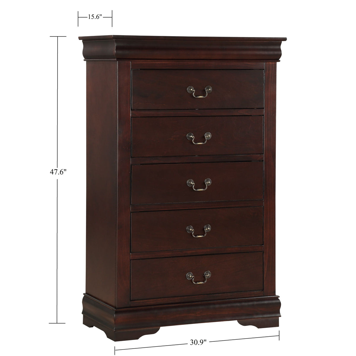 Contemporary Louis Philip Cherry Chest With Five Drawers Solid Wood Ample Storage - Cherry