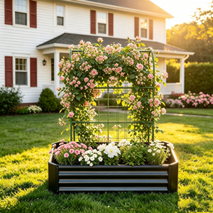 2-in-1 Raised Garden Bed with Trellis - 4x2x1 Ft Outdoor Planter