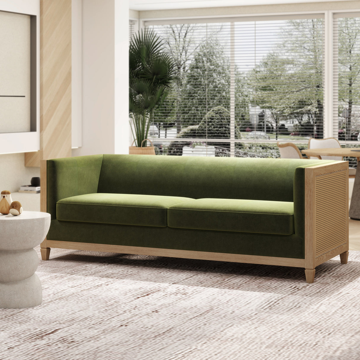 Georgia-81'-Cane-Rattan-Tuxedo-Sofa,-Olive-Green-Performance-Velvet-Sofas-&-Sectionals