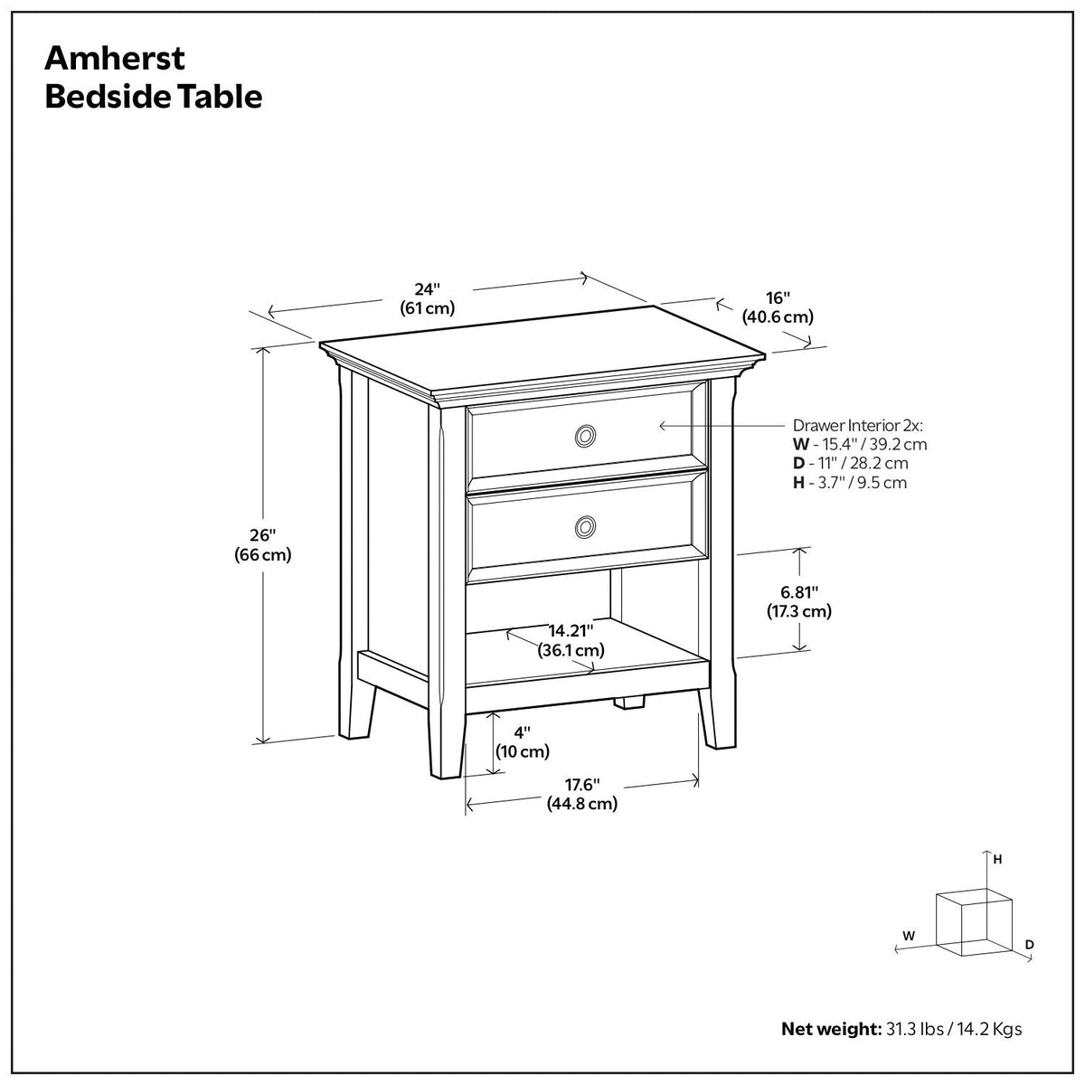 Amherst - Bedside Table, Handcrafted