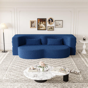 Modern Floor Sofa with 2 Pillows, Convertible Teddy Fabric Foam Filled Bed