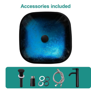 Artistic Vessel Sink With Faucet And Pop Up Drain - Blue