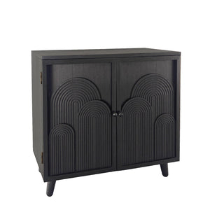 Modern Black Wood Storage Cabinet with Embossed Door