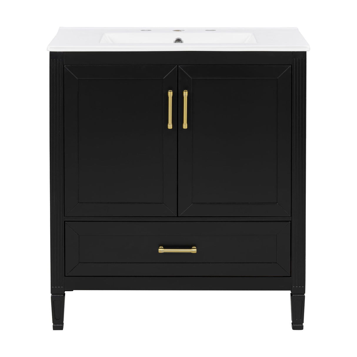 Elegant Fluted Bathroom Vanity With Sink, Soft Close Doors & Drawer
