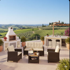 Modern All-Weather Patio Set With Cushions And Table