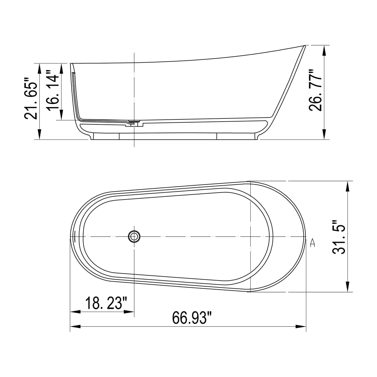 Solid Surface Stone Resin Soaking Bathtub with Overflow - Matte White
