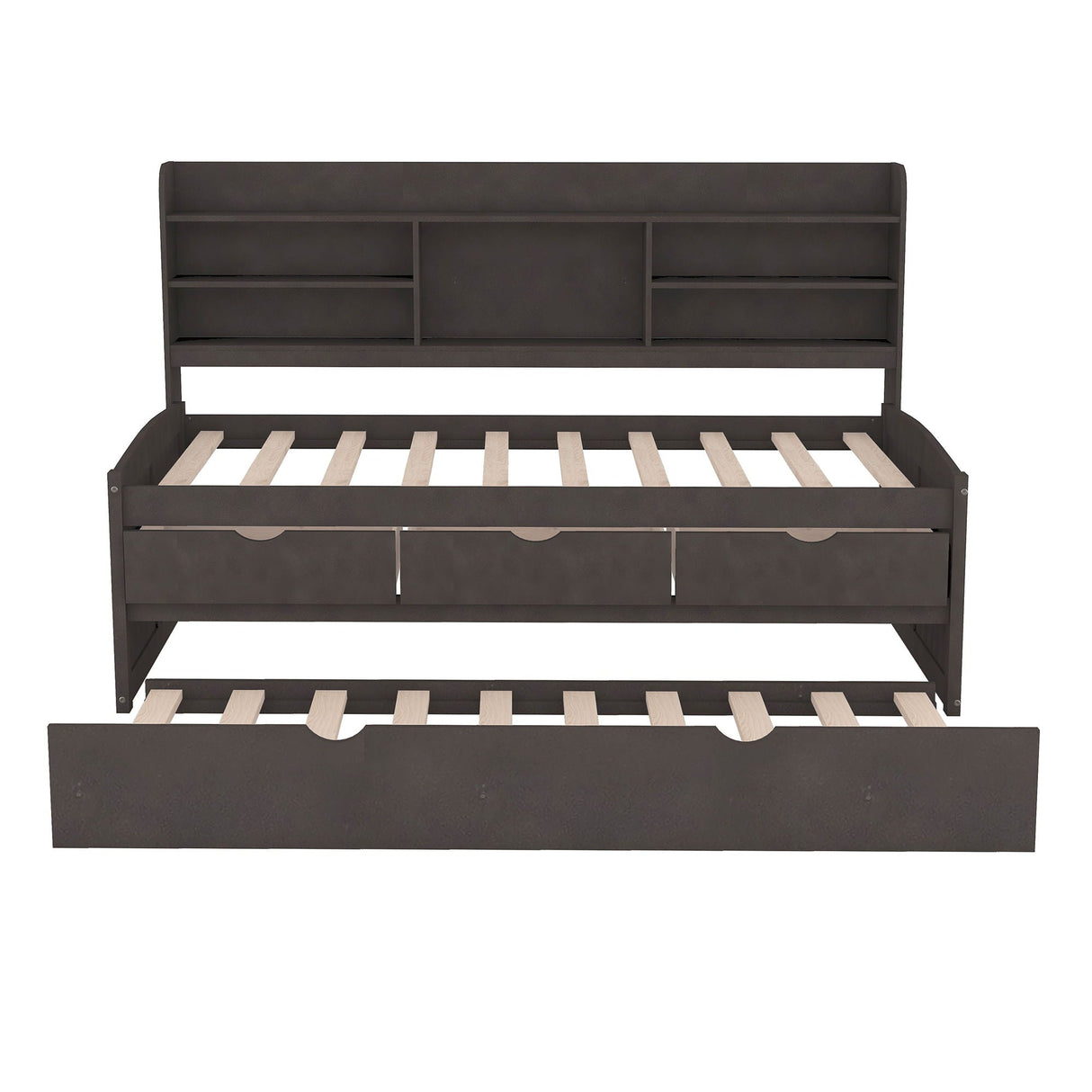 Captain Bed With Built In Bookshelves, 3 Storage Drawers, And Trundle
