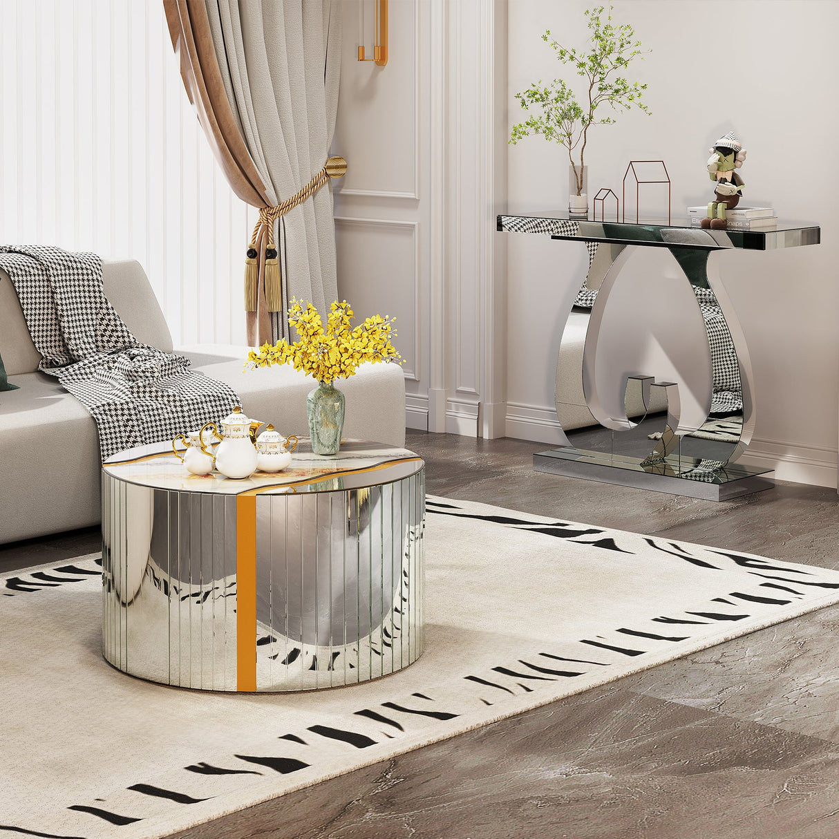 White Marble Pattern Round Coffee Table