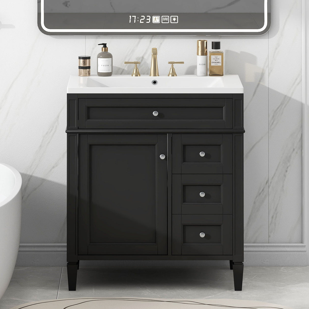 Bathroom Vanity With Top Sink, Storage Cabinet, 2 Drawers, Tip Out Drawer