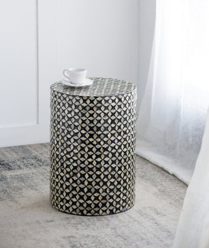 D14x20' Black Round Accent Capiz Stool, Garden Side Table
