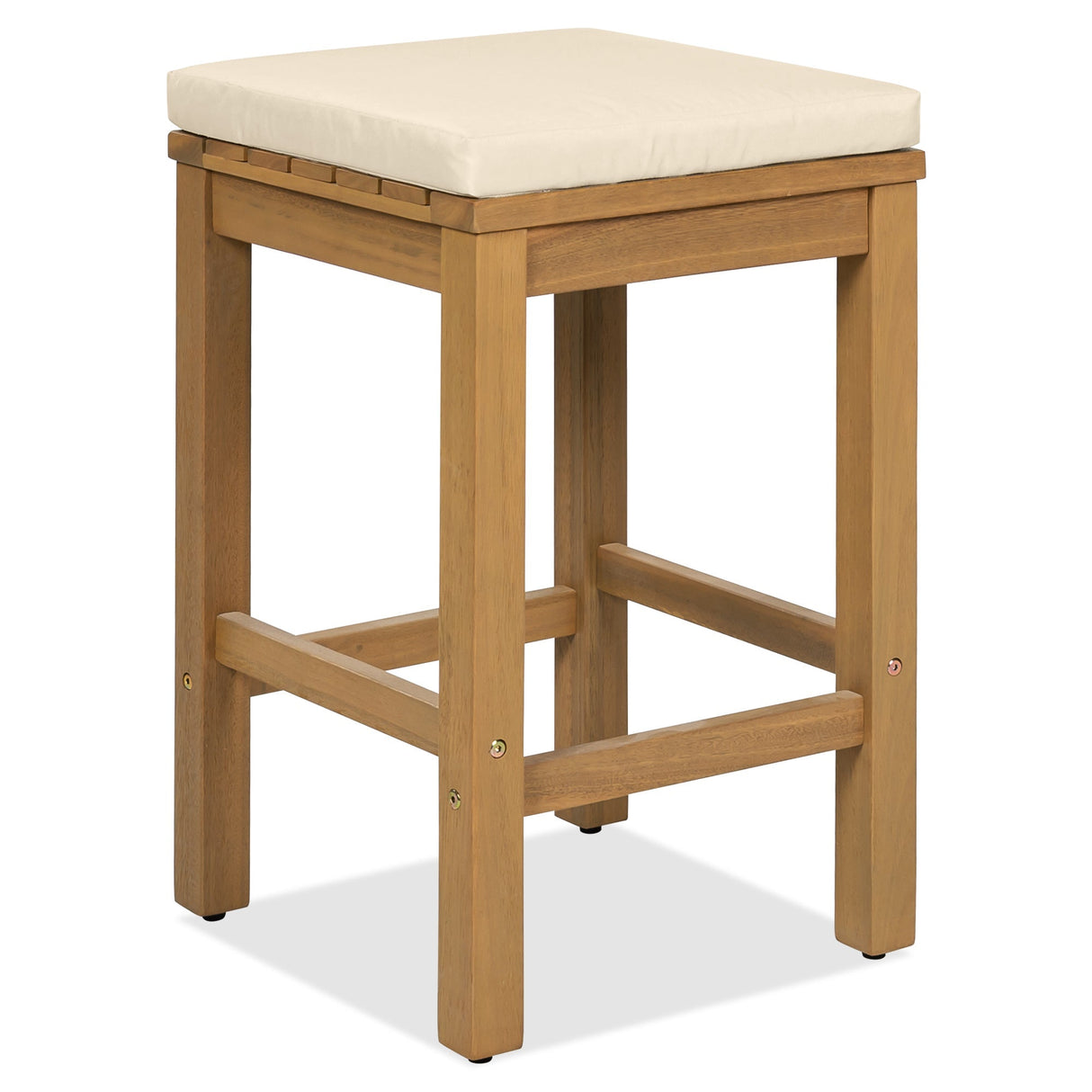 5 Piece Outdoor Bar Set with Acacia Wood Table and Cushioned Stools