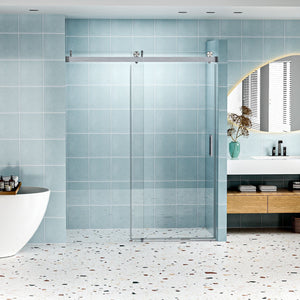 Frameless Soft-Closing Shower Door, 1/4" Tempered Glass Single Sliding