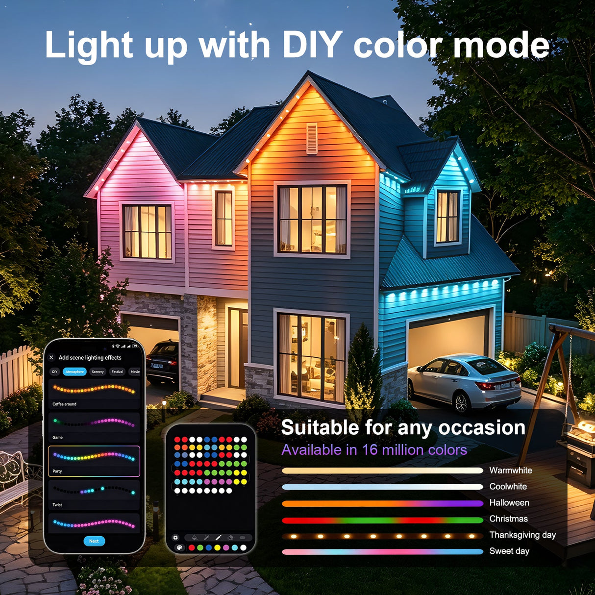 50ft Outdoor RGB LED String Lights