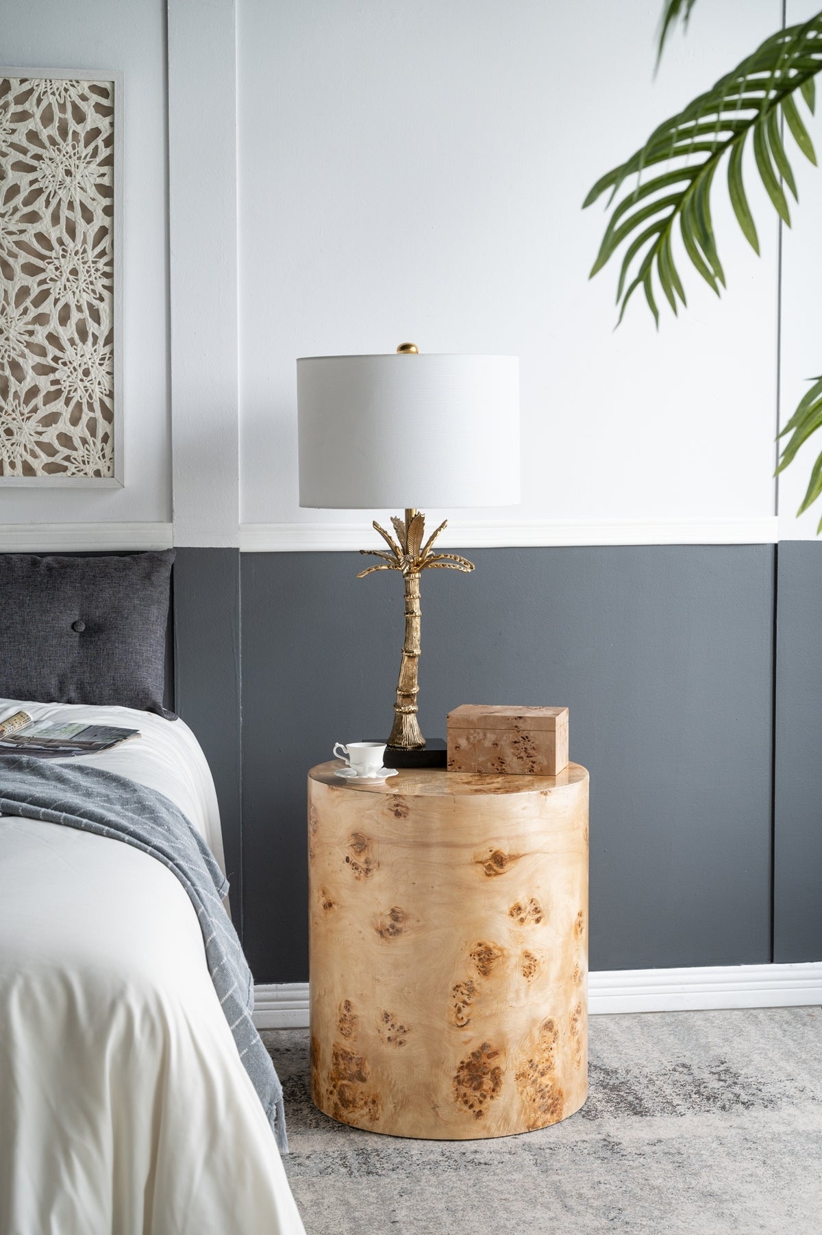 20x20x24 Burl Wood Brown Cylinder Side Table