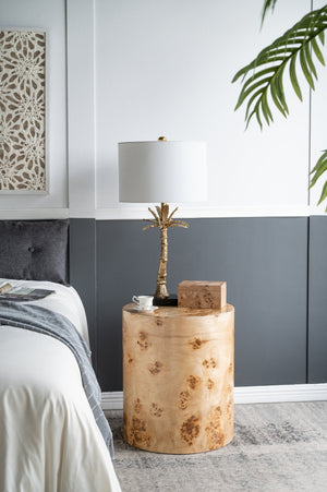 20x20x24 Burl Wood Brown Cylinder Side Table