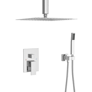 Dual Shower Head System with Ceiling Mount and Rough-In Valve - Pearl Silver, Black, or Gold