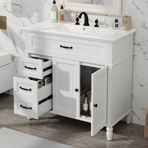 Bathroom Vanity With Sink, 2 Door Storage With Soft Closing Hinges - White