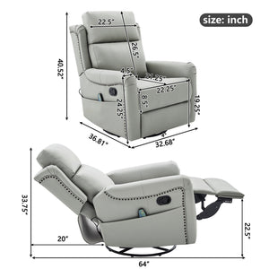 Manual Recliner Swivel Rocking Chair With 8 Point Massage And Heating