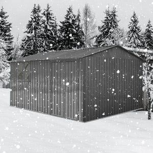 12x10 Ft Metal Garden Shed with Apex Roof and Shelving - Grey