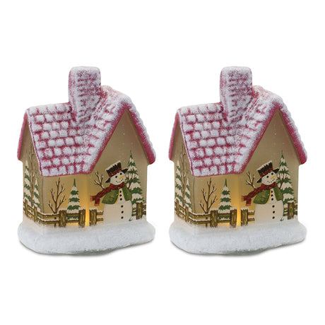 7.5" LED Lighted House with Snowman (Set of 2) - Tuesday Morning - Decorative Objects