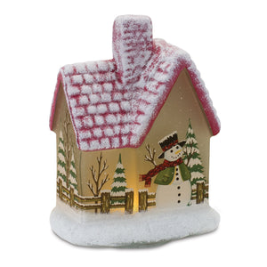 LED-Lighted-House-with-Snowman-(Set-of-2)-Christmas-Decor
