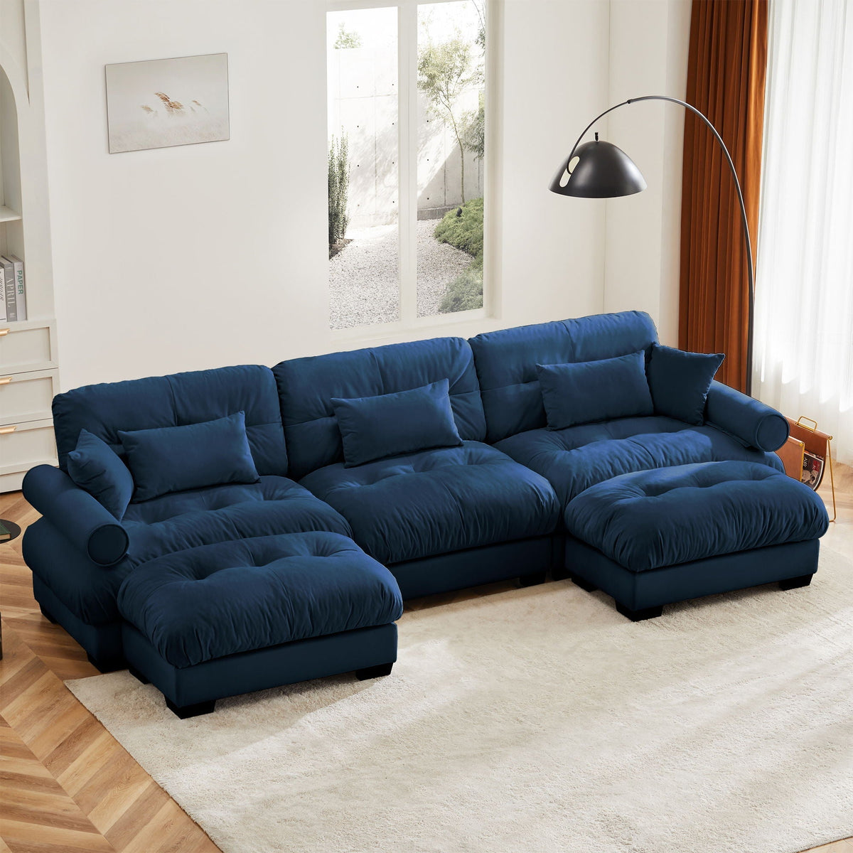 Oversized Modular Sectional Sofa with Movable Ottoman - Fabric, Multiple Colors