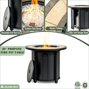 30" Propane Gas Fire Pit Table with Mosaic Ceramic Tabletop