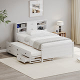 Full Size Captain Bed with Storage Bookcase Headboard,Captain bed with Trundle and Three Storage Drawers for Kids Teens Dorm Bedroom Multipurpose Guest Room or Home, White