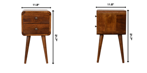 Soli Wood Mini Chestnut Curved Nightstand, 2-Drawers
