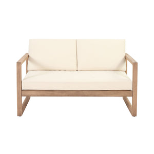 4 Pieces Acacia Wood Patio Furniture Set, Outdoor Furniture With Coffee Table, Patio Conversation Set Deep Seating With Soft Cushion, Porch Chairs For Backyard Porch Balcony - Brown Wash / Beige